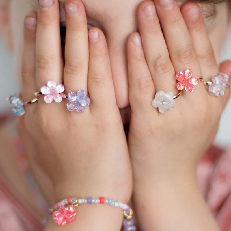 Set 5 anelli con fiori colorati per bambina