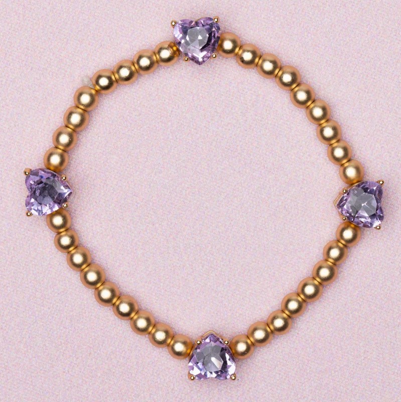 Braccialetto oro con 4 cuori ametista per bambina