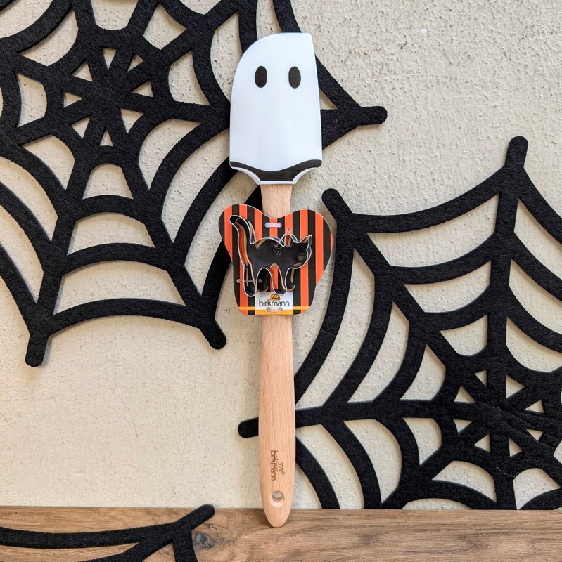 Spatola decorata con fantasma con tagliabiscotti a forma di gatto, il set da cucina perfetto per Halloween