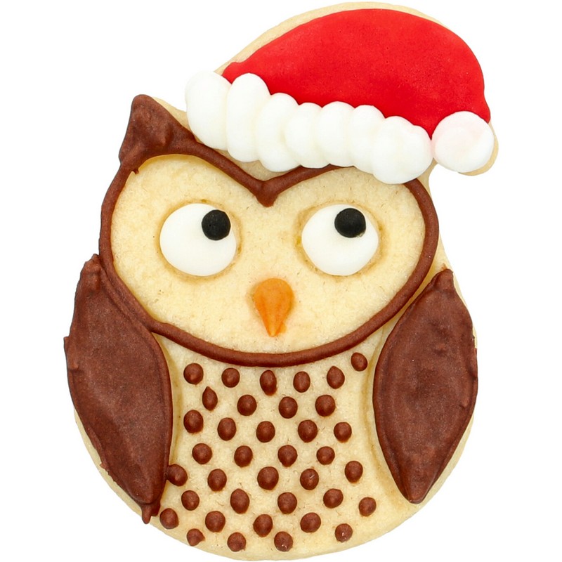 Tagliabiscotti in acciaio inossidabile a forma di gufo con cappello Babbo Natale