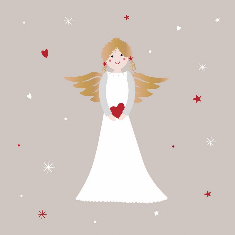 Set 20 tovaglioli di carta natalizi decorati con angelo con cuore