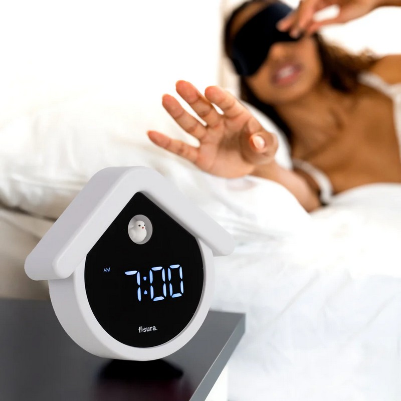 Orologio sveglia digitale a forma di casetta con cucù di colore bianco e nero con funzione termometro