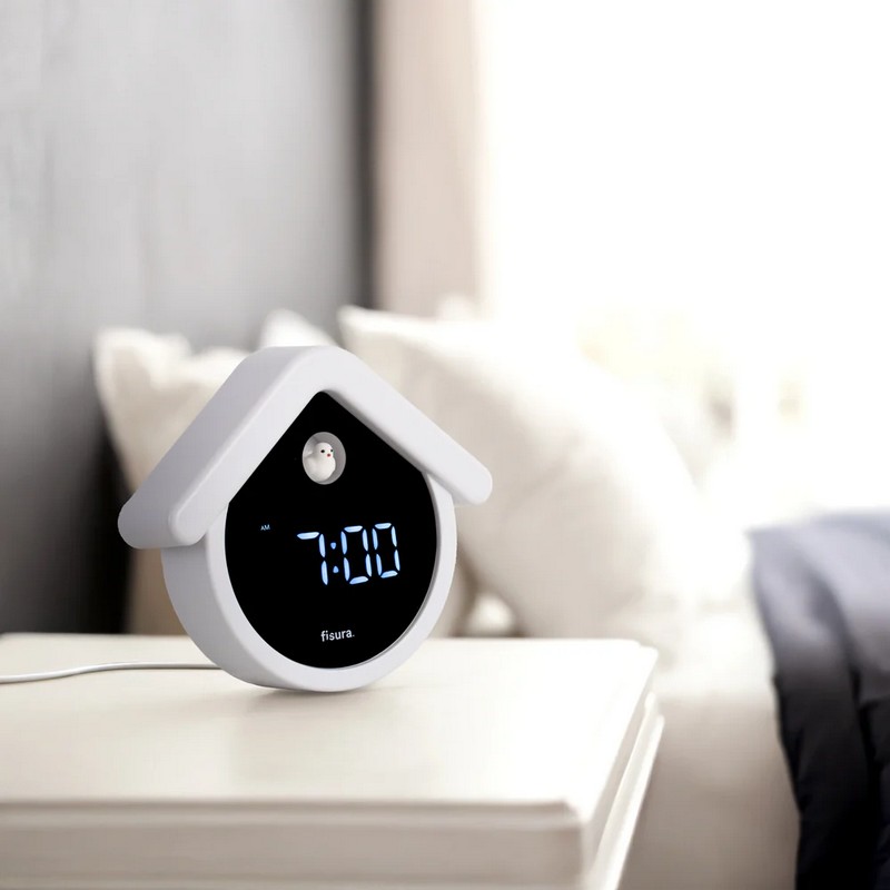 Orologio sveglia digitale a forma di casetta con cucù di colore bianco e nero con funzione termometro