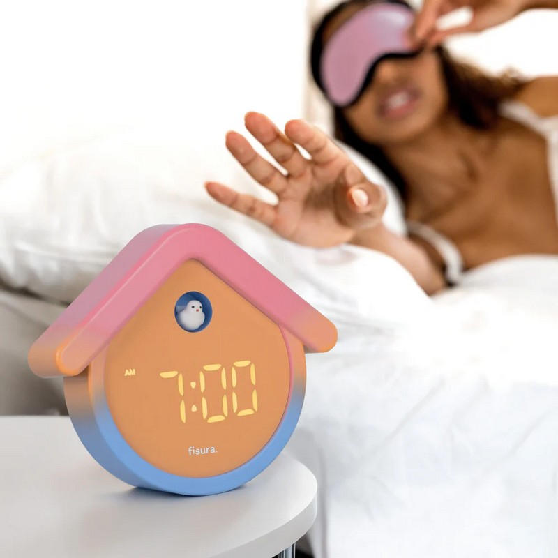 Orologio sveglia digitale a forma di casetta con cucù di rosa e azzurro sfumato con funzione termometro