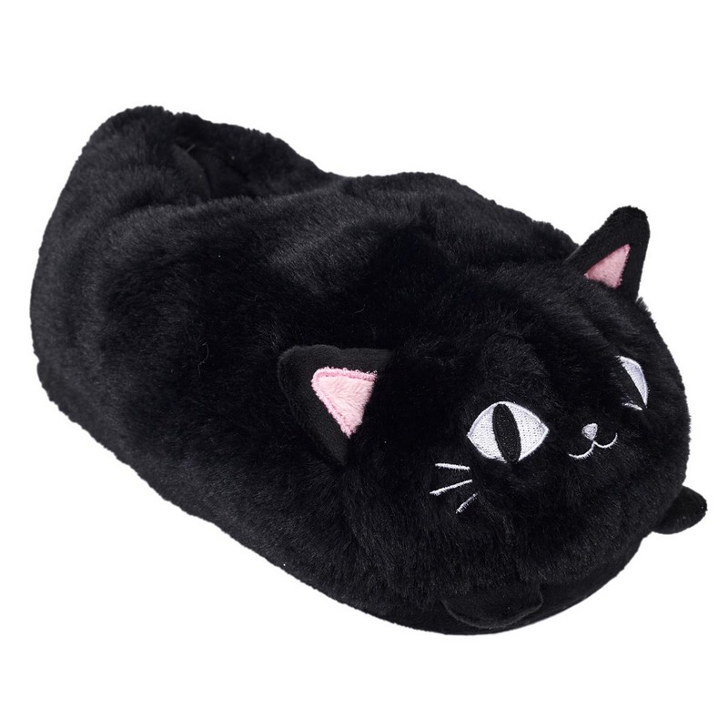 Ciabatte morbide e calde a forma di gatto nero, perfette come idea regalo invernale per gattari