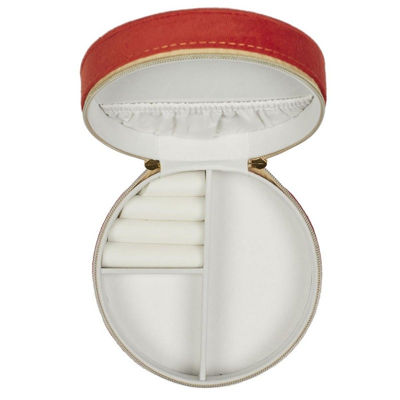 Portagioie portatile in velluto rosso decorato con farfalla, chiusura zip con 2 scomparti, porta anelli e tasca