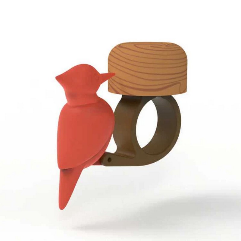 Campanello per bici effetto legno con picchio rosso