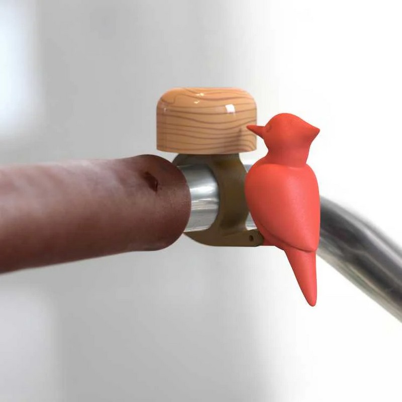 Campanello per bici effetto legno con picchio rosso