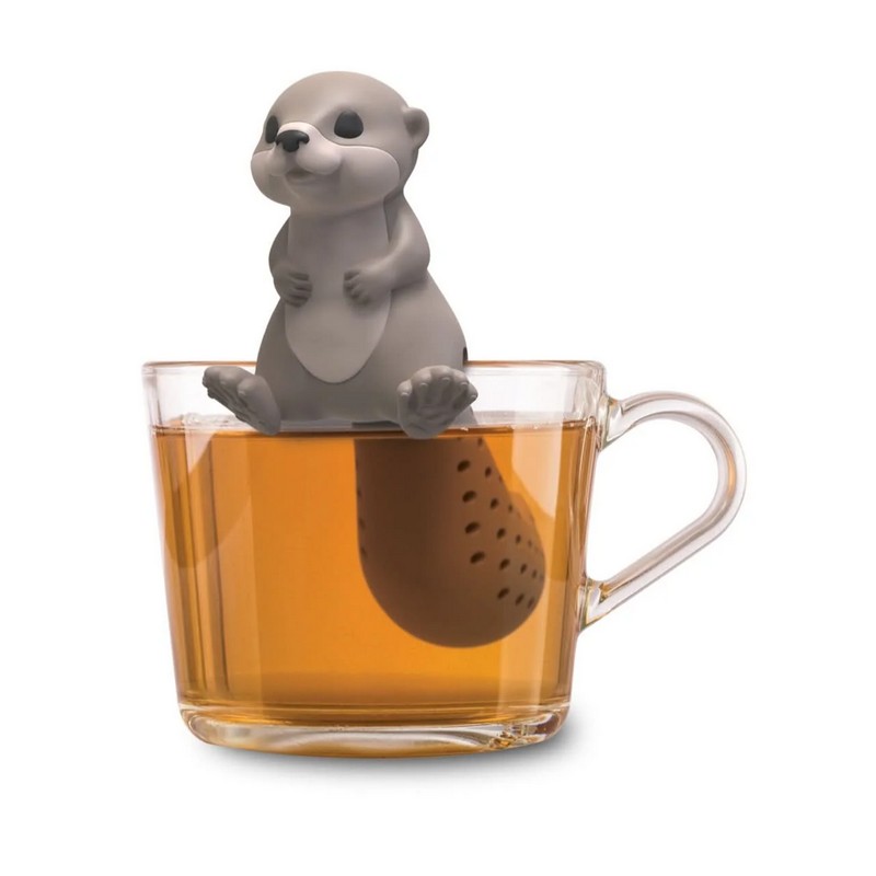 Filtro infusore per tè e tisane in silicone alimentare a forma di lontra, incastrabile sul bordo della tazza