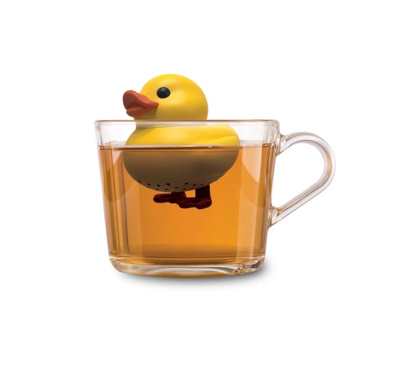 Filtro infusore per tè e tisane in silicone alimentare a forma di paperella gialla che galleggia