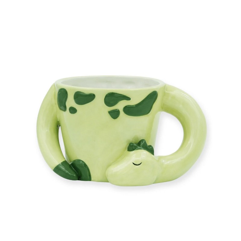 Tazza mug verde a forma di dinosauro che dorme in ceramica