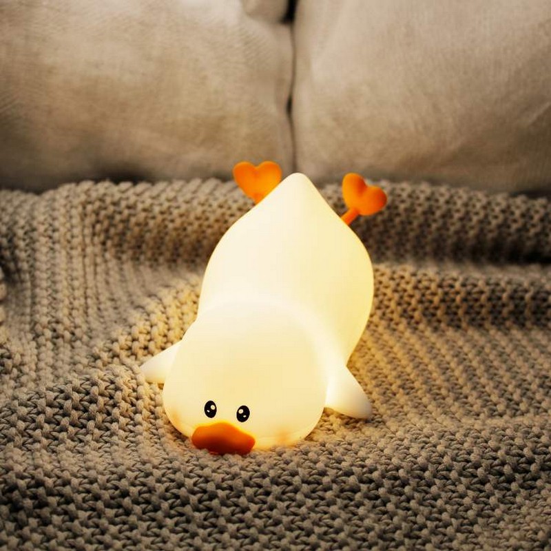 Luce da notte in silicone a forma di papera con controllo touch e luce calda e multicolor, con batteria interna ricaricabile e cavo incluso