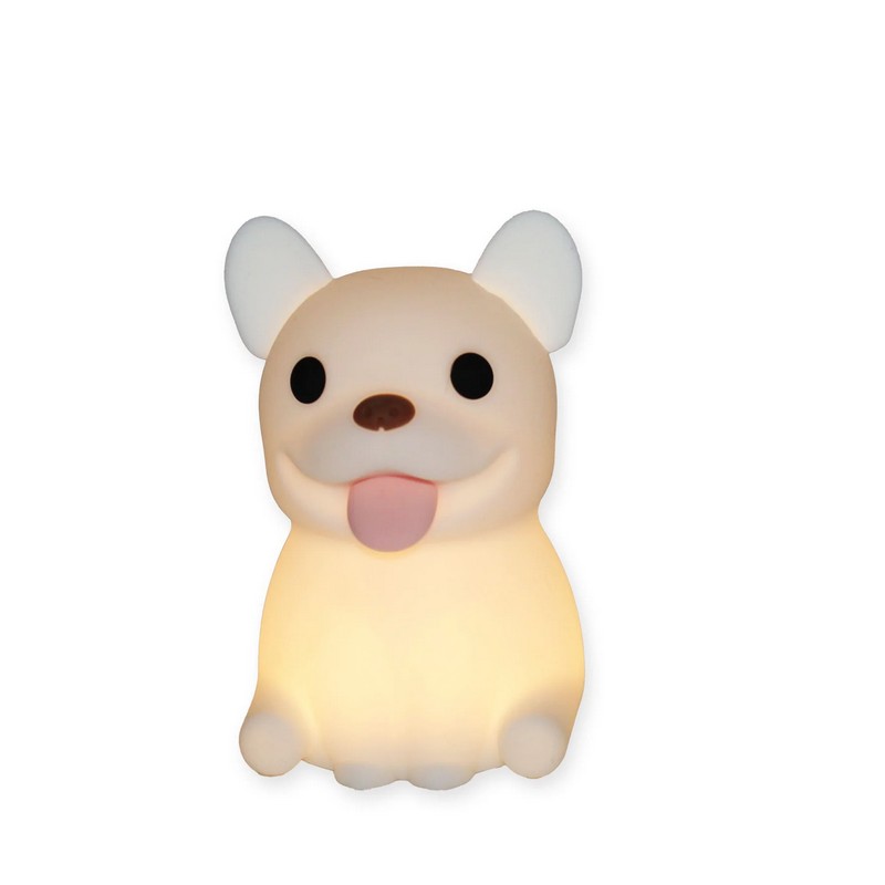 Luce da notte in silicone a forma di bulldog con controllo touch, luce calda e timer, con batteria interna ricaricabile e cavo incluso