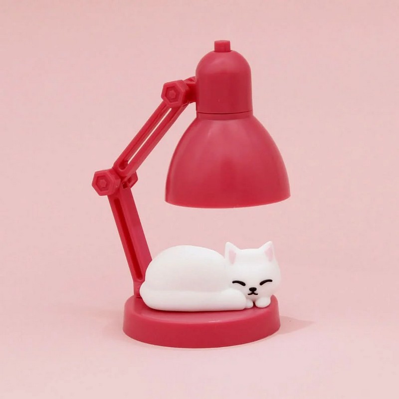 Mini luce da notte in stile abat-jour fucsia con gatto bianco