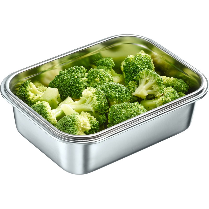 Contenitore in acciaio inox con coperchio ermetico da 1.3 litri, adatto all'utilizzo in microonde (senza coperchio)