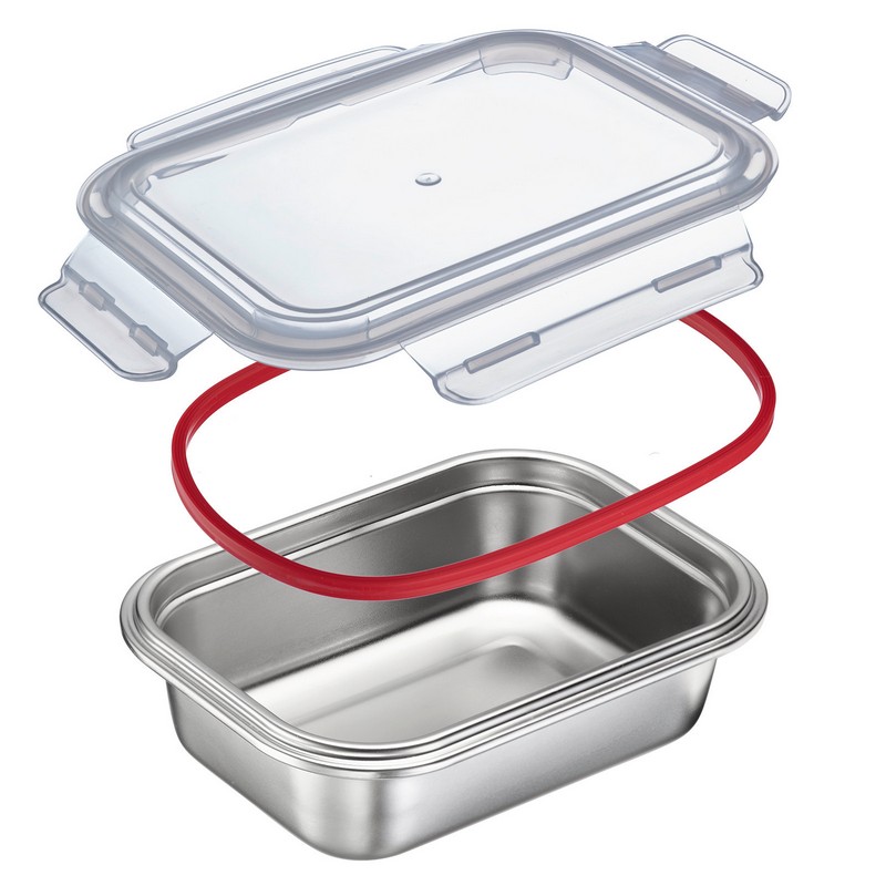 Contenitore in acciaio inox con coperchio ermetico da 1.3 litri, adatto all'utilizzo in microonde (senza coperchio)