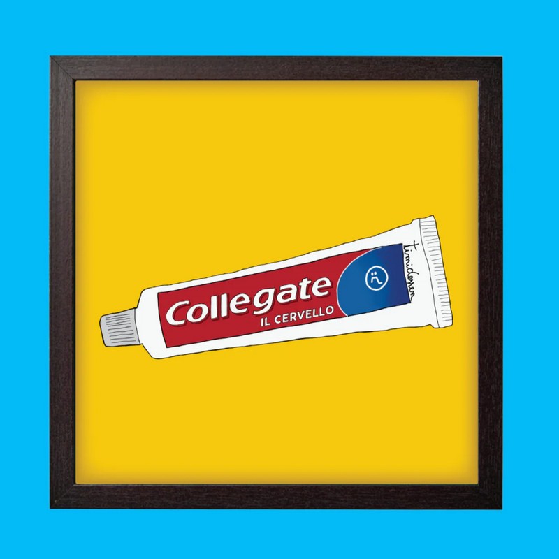 Quadro con cornice nera in legno con poster Collegate il cervello su dentifricio