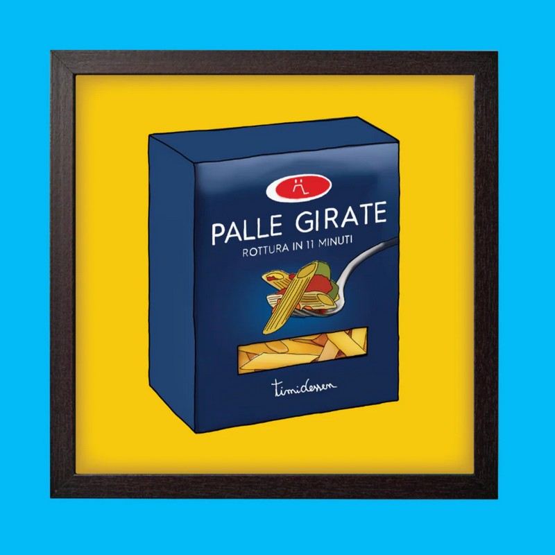 Quadro con cornice nera in legno con poster Palle girate su pasta