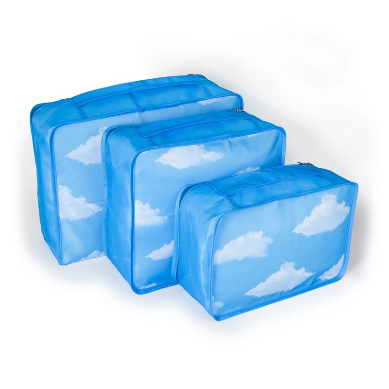 Set 3 cubi organizza valigia di dimensioni diverse con chiusura zip e decoro cielo