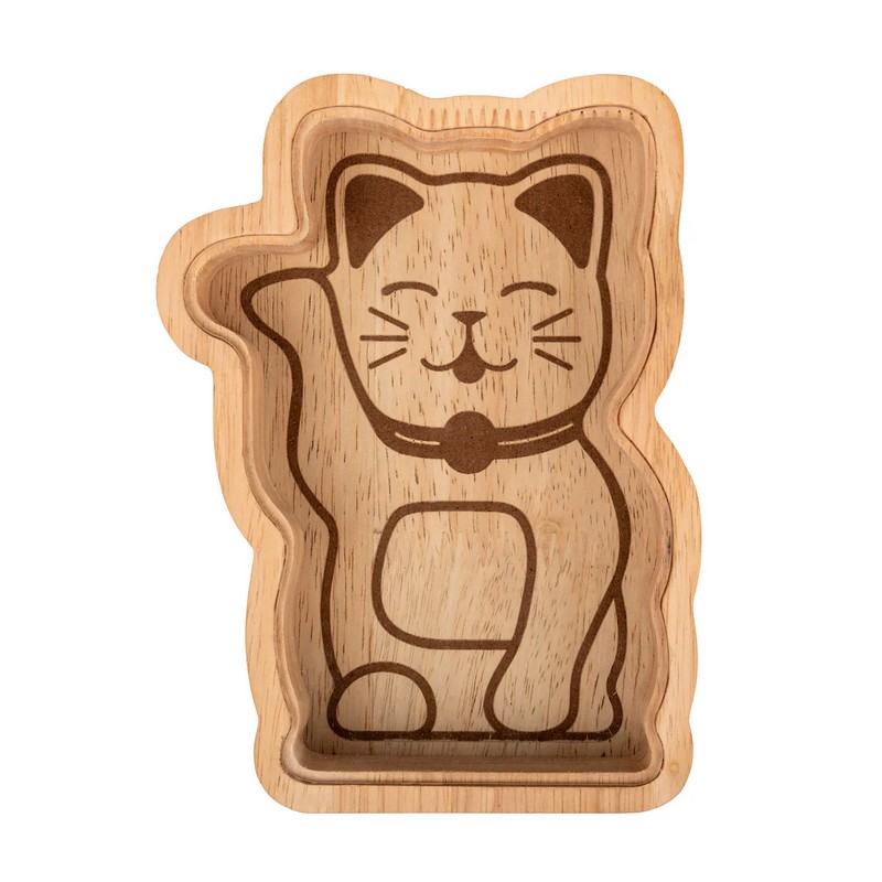 Salvadanaio a forma di gatto portafortuna in legno