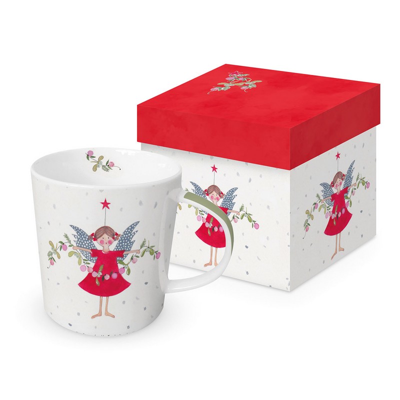 Tazza mug natalizia decorata con angelo di Natale, in scatola regalo con decoro abbinato, una perfetta idea regalo di Natale