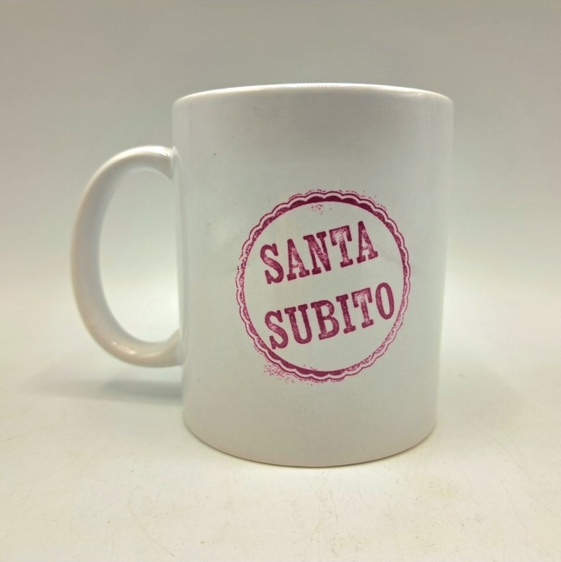 Tazza mug in ceramica decorata con scritta “Santa subito