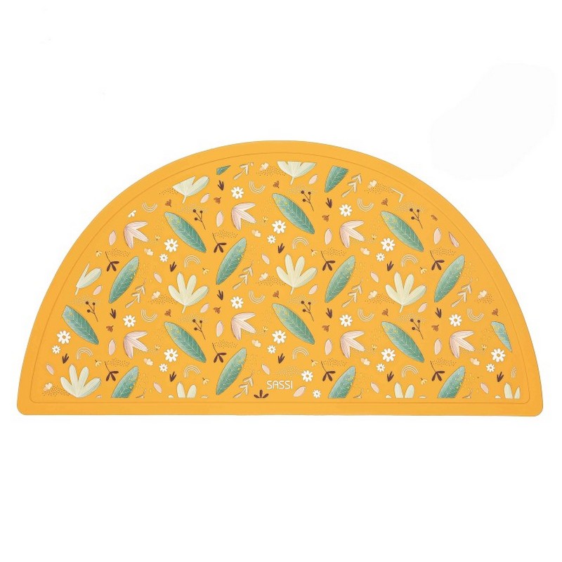 Tovaglietta per bambini in silicone giallo decorata con foglie