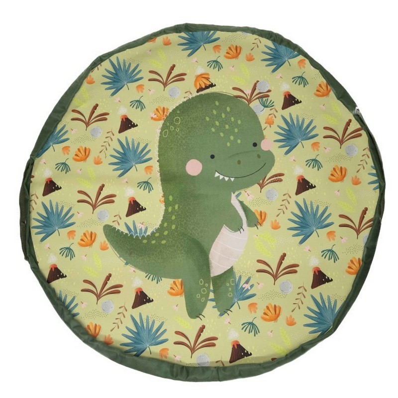 Sacco portagiochi trasformabile in tappeto verde decorato con dinosauro, un 2 in 1 ideale per i tuoi bambini!