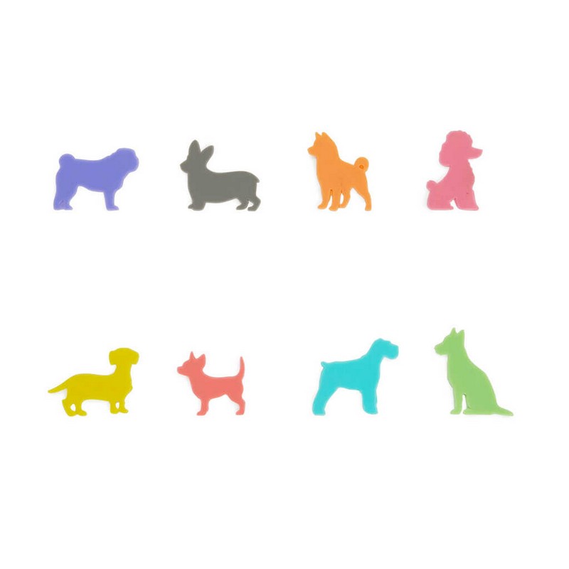 Set 8 segnabicchieri riutilizzabili in silicone a forma di cani di razze e colori diversi