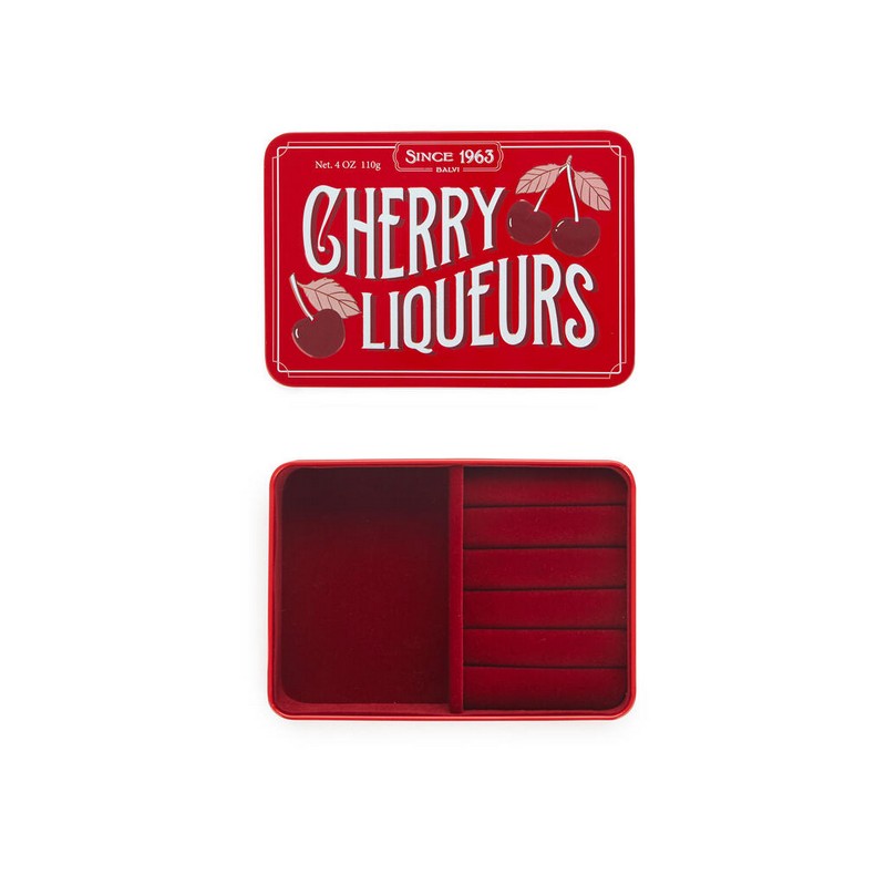 Portagioie portatile in latta a forma di scatola di ciliegie in stile vintage con interno vellutato rosso