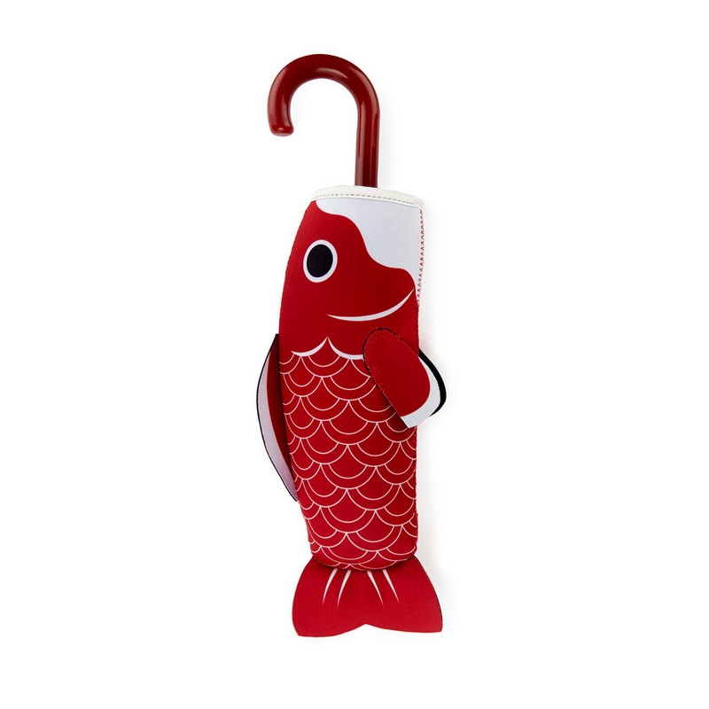 Ombrello pieghevole con decoro a squame in astuccio a forma di carpa koi rossa