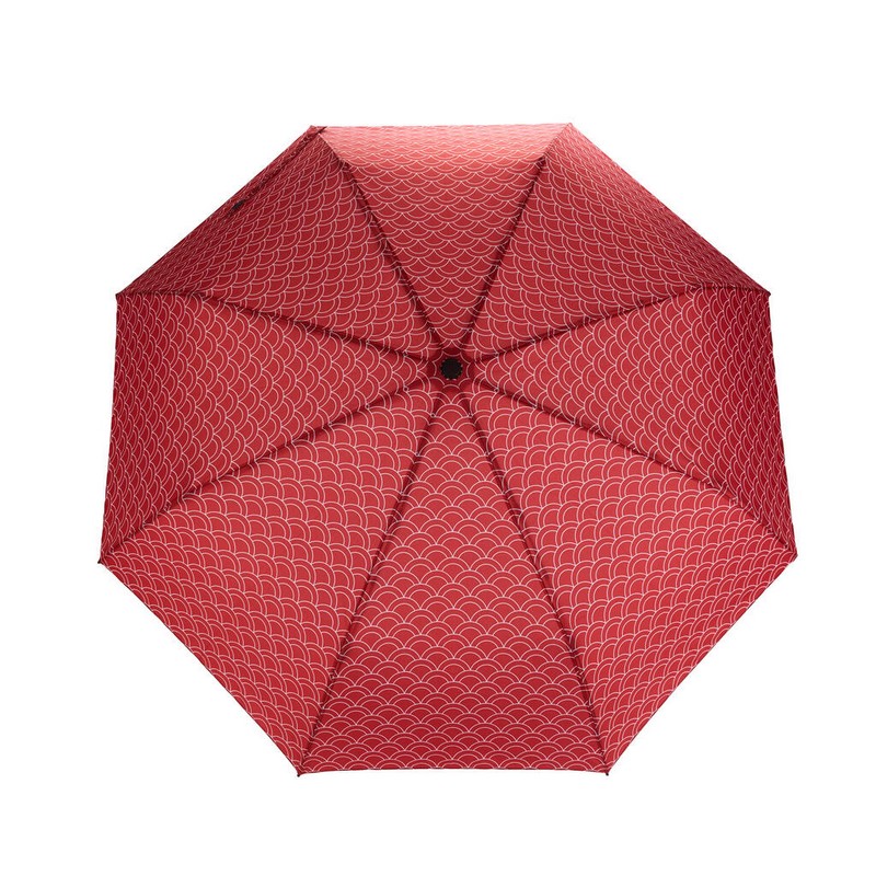 Ombrello pieghevole con decoro a squame in astuccio a forma di carpa koi rossa