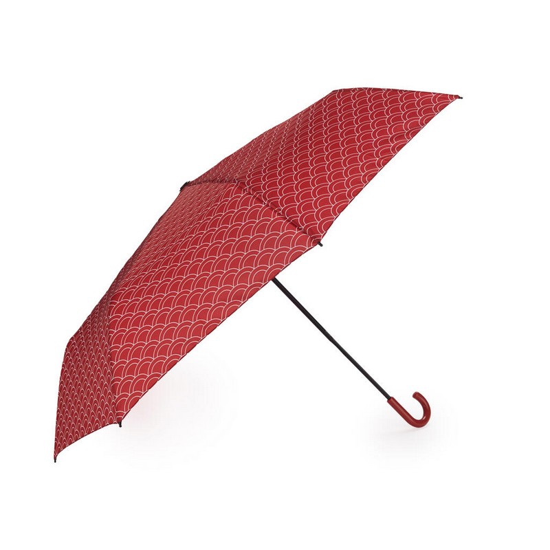Ombrello pieghevole con decoro a squame in astuccio a forma di carpa koi rossa