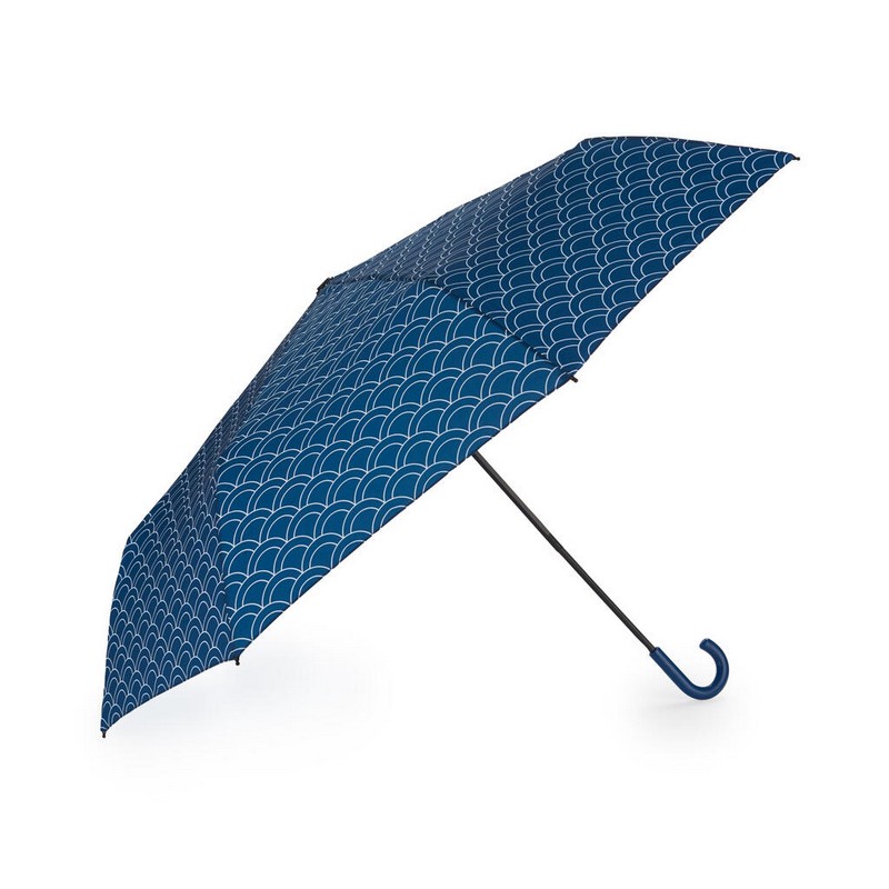 Ombrello pieghevole con decoro a squame in astuccio a forma di carpa koi blu