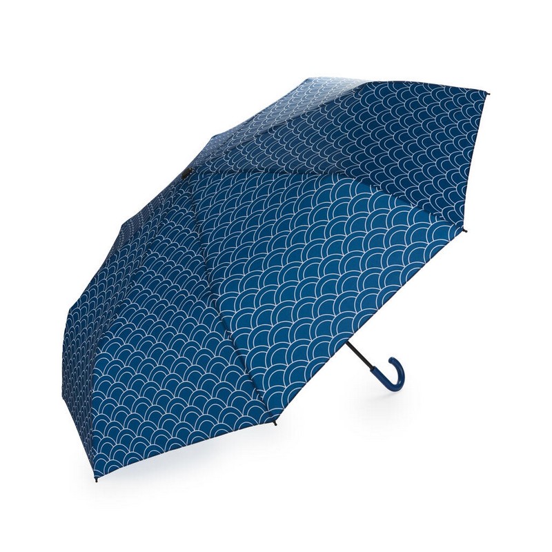Ombrello pieghevole con decoro a squame in astuccio a forma di carpa koi blu