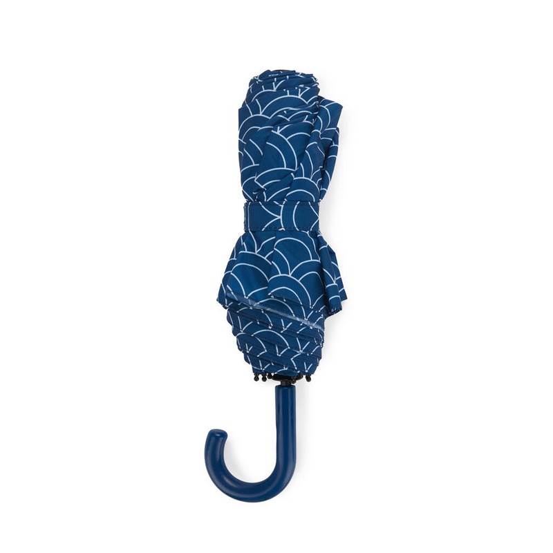 Ombrello pieghevole con decoro a squame in astuccio a forma di carpa koi blu