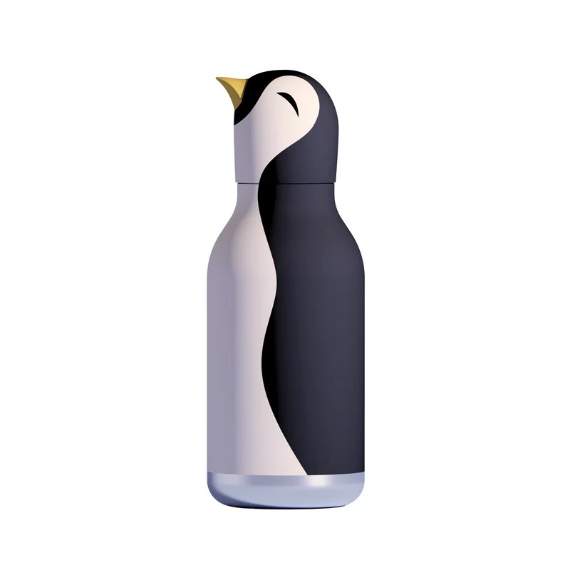 Borraccia termica in acciaio con cannuccia in silicone e scovolino incluso a forma di pinguino