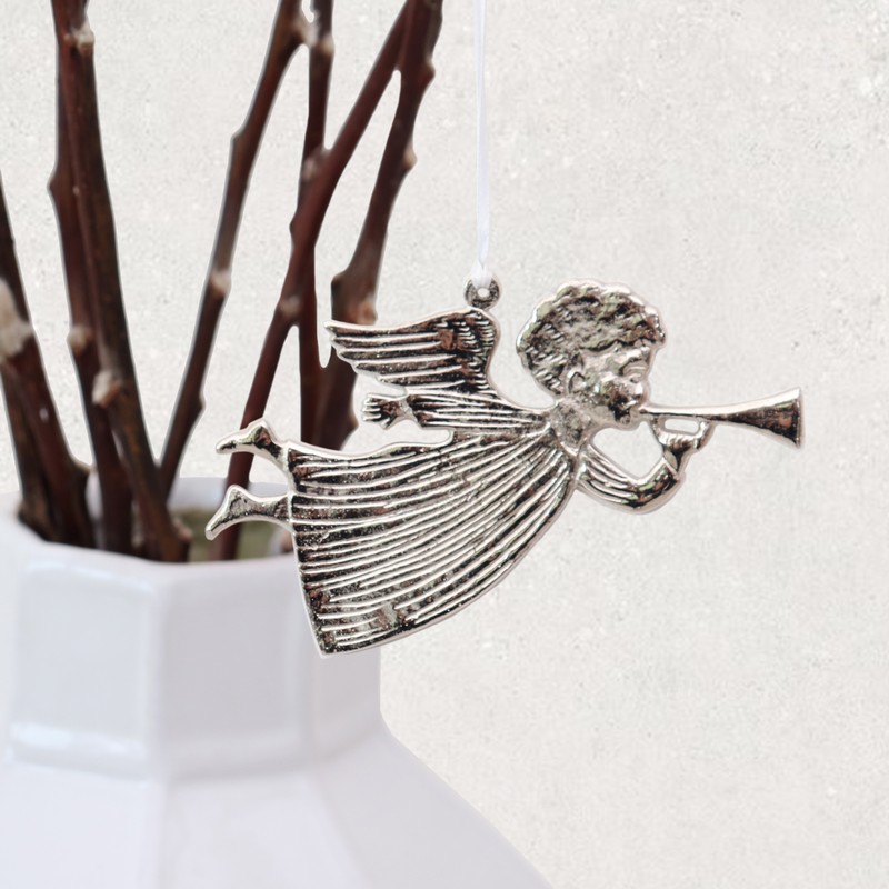 Angelo in metallo con tromba da appendere