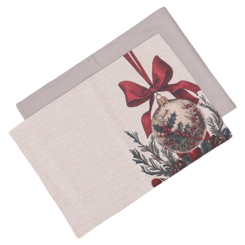Tovaglietta americana in misto cotone antimacchia decorata con pallina di Natale, fiocco e agrifoglio