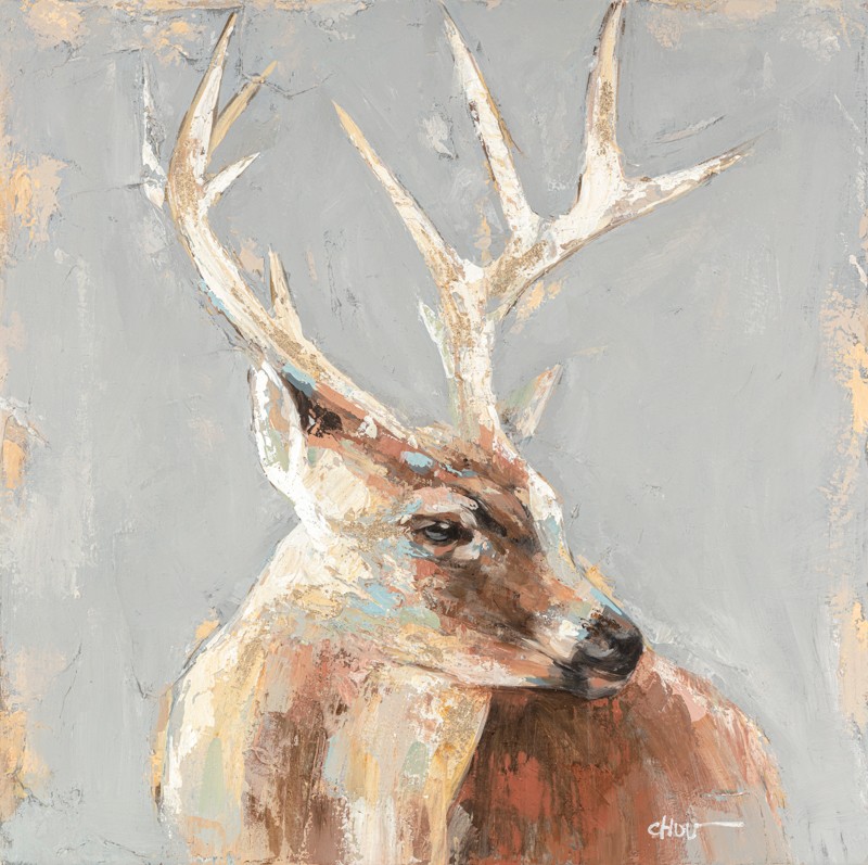 Quadro olio su tela di legno fatto a mano raffigurante cervo