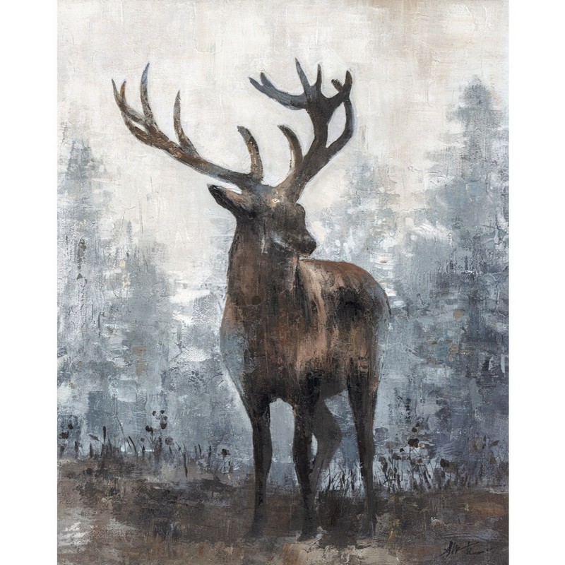 Quadro olio su tela di legno fatto a mano raffigurante cervo nel bosco