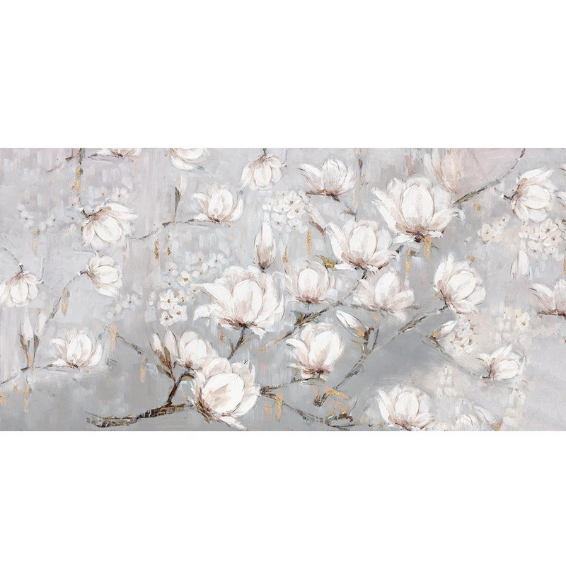 Quadro olio su tela fatto a mano con pennellate in rilievo raffigurante fiori di magnolia