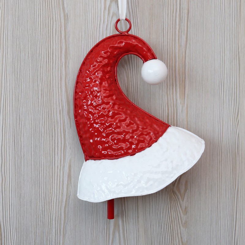 Campanella da appendere a forma di cappello di Babbo Natale in metallo