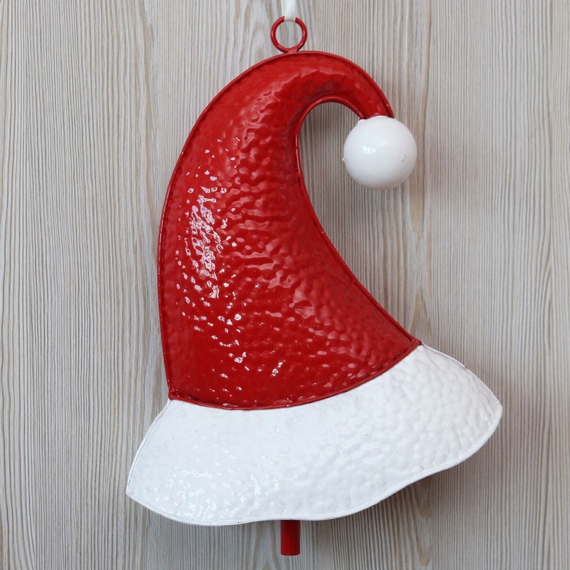 Campanella da appendere a forma di cappello di Babbo Natale in metallo