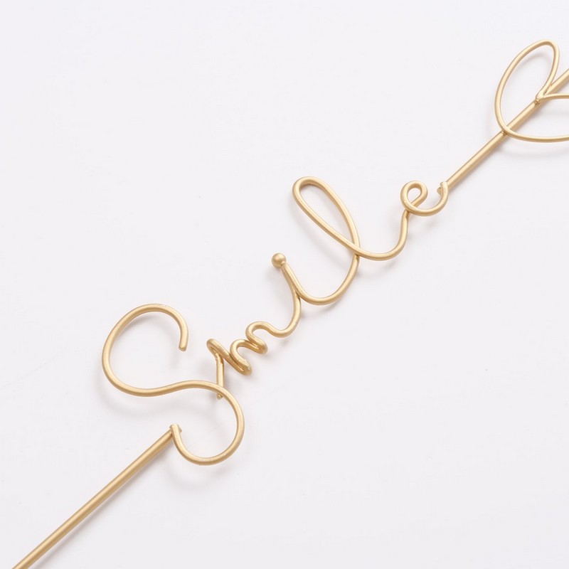 Pick fiori in metallo dorato con scritte per piante, 4 varianti assortite: Smile, Love, Enjoy, Be happy