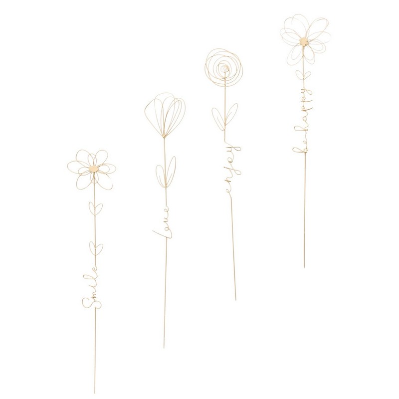 Pick fiori in metallo dorato con scritte per piante, 4 varianti assortite: Smile, Love, Enjoy, Be happy