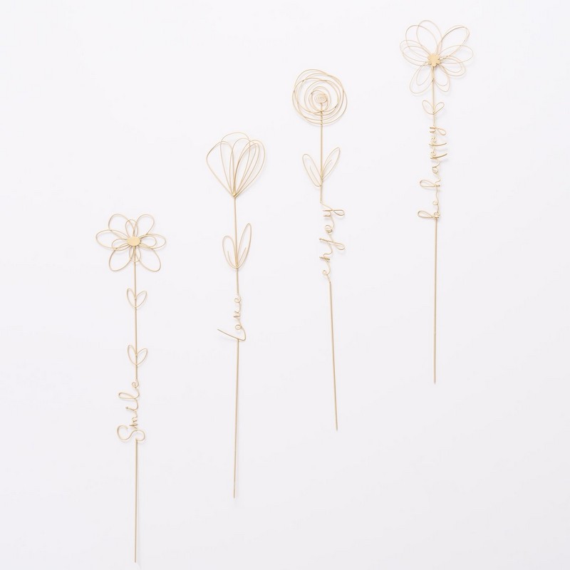 Pick fiori in metallo dorato con scritte per piante, 4 varianti assortite: Smile, Love, Enjoy, Be happy