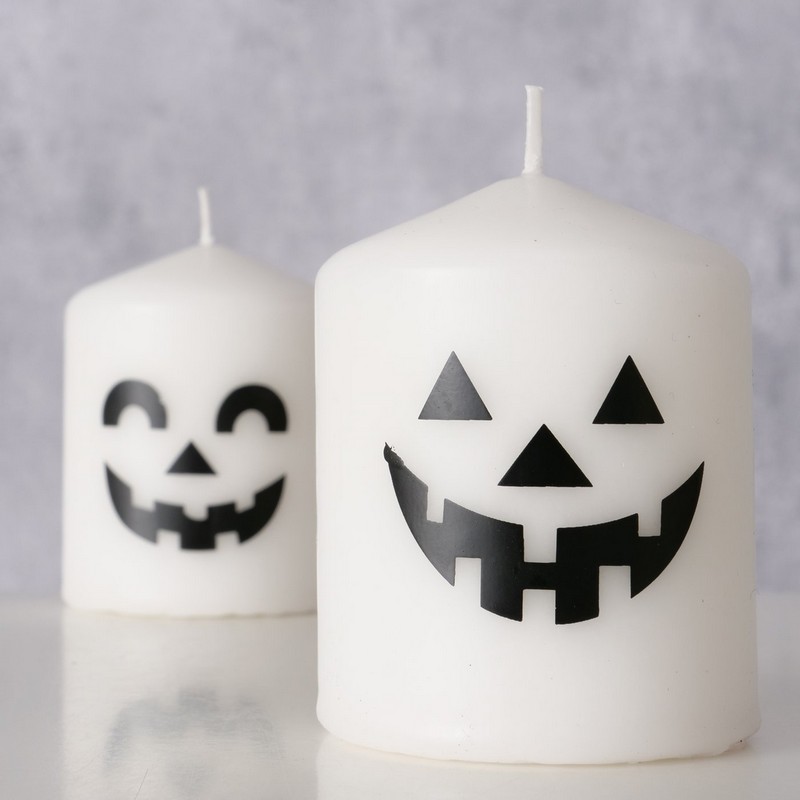 Candela di Halloween fantasma bianca con volto, non profumata, in 2 varianti assortite