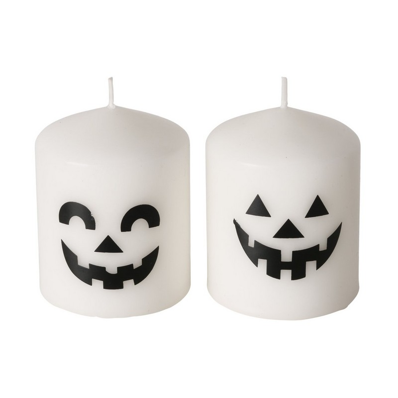 Candela di Halloween fantasma bianca con volto, non profumata, in 2 varianti assortite