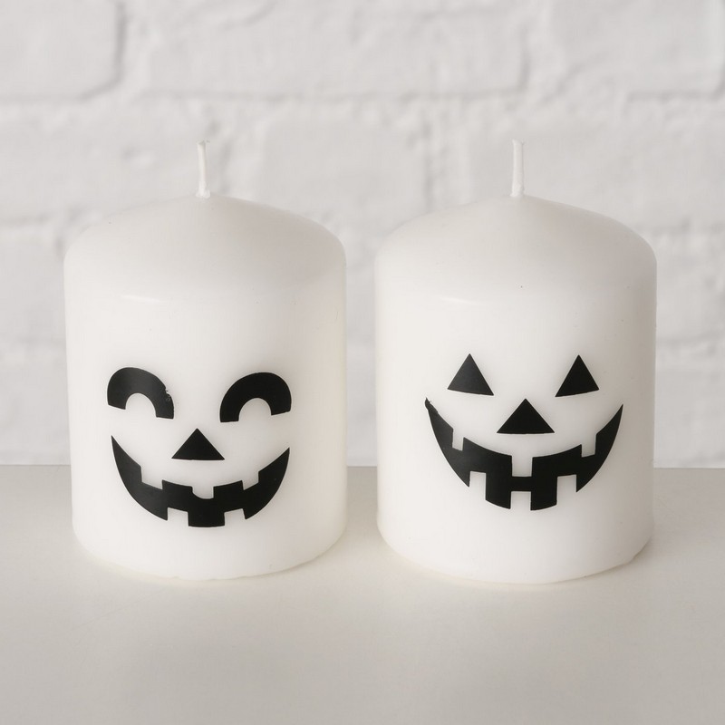 Candela di Halloween fantasma bianca con volto, non profumata, in 2 varianti assortite